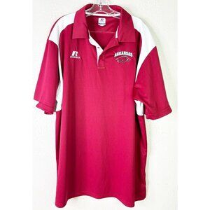 Russell Athletics Men XL ARKANSAS RAZORBACKS Football Polo Shirt Red & White EUC
